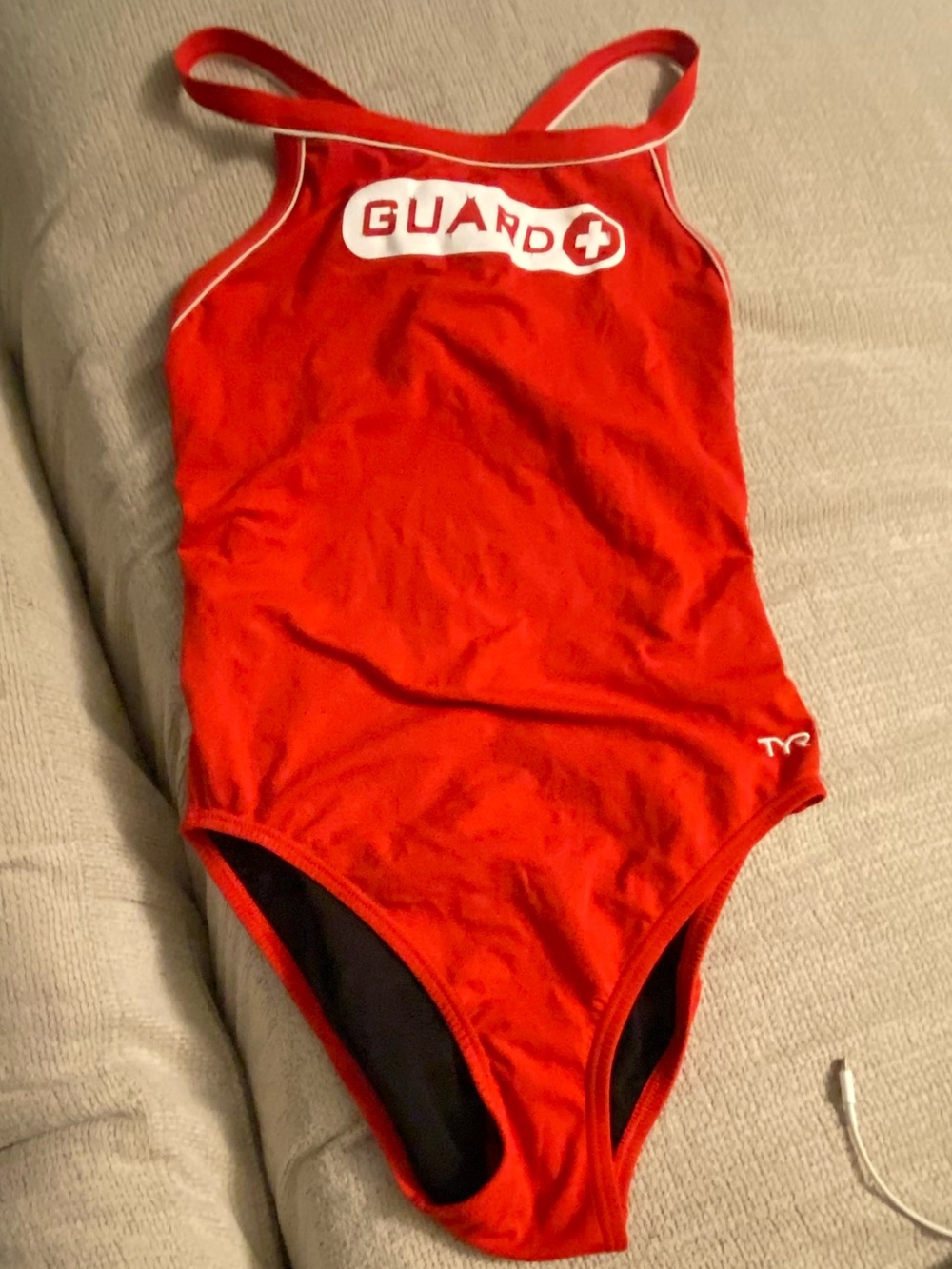TYR Red Lifeguard One-Piece Swimsuit with White Logo